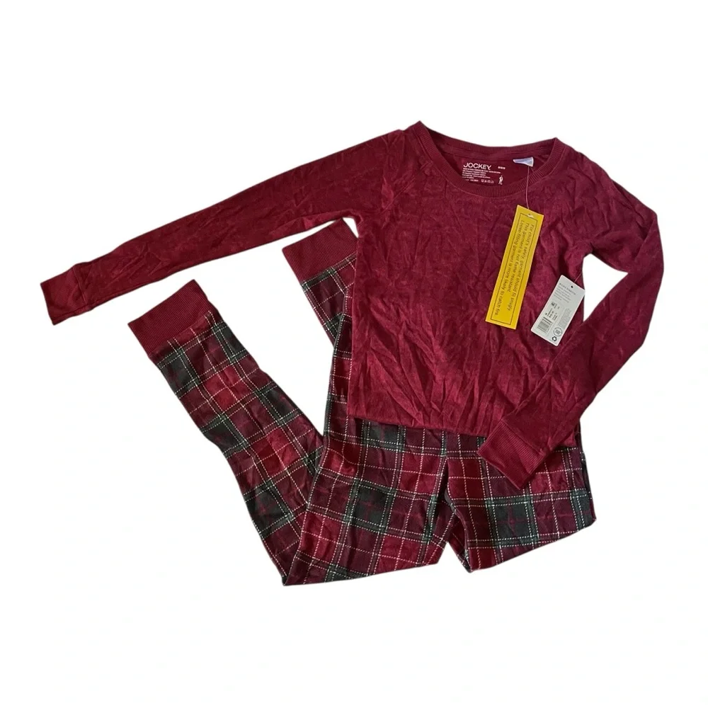Jockey microstretch cozy loungewear pajama set in dark red and dark green plaid